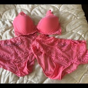 Raspberry Crush Feathers Bra and Panties